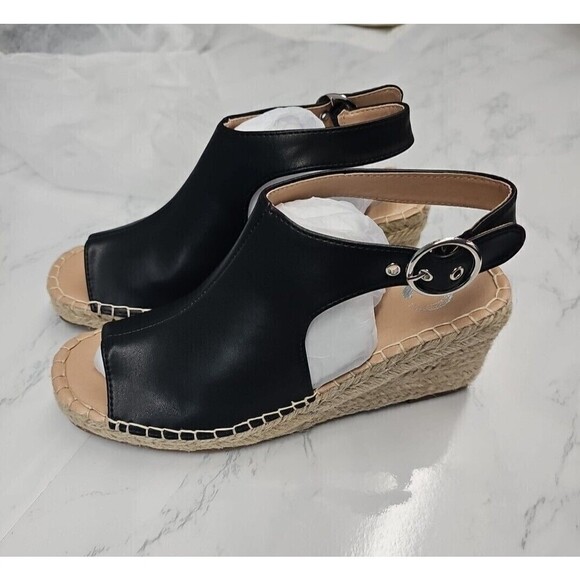 Journee Collection Womens Crew Wedge Heeled Black Espadrilles Size 6.5 NEW - Picture 1 of 9